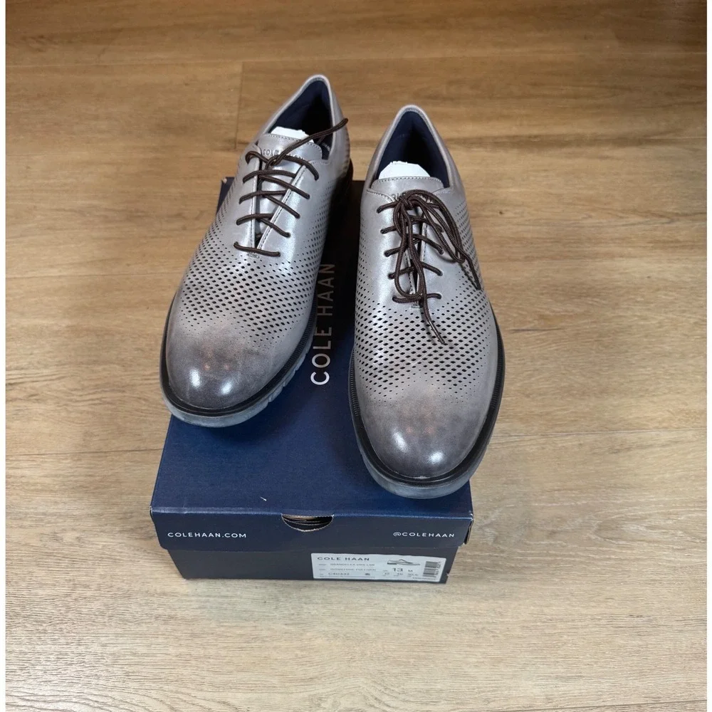 Cole Haan Mens Grandflex DRS LSR Ironstone Gray Leather Oxfords C40332 Size 13